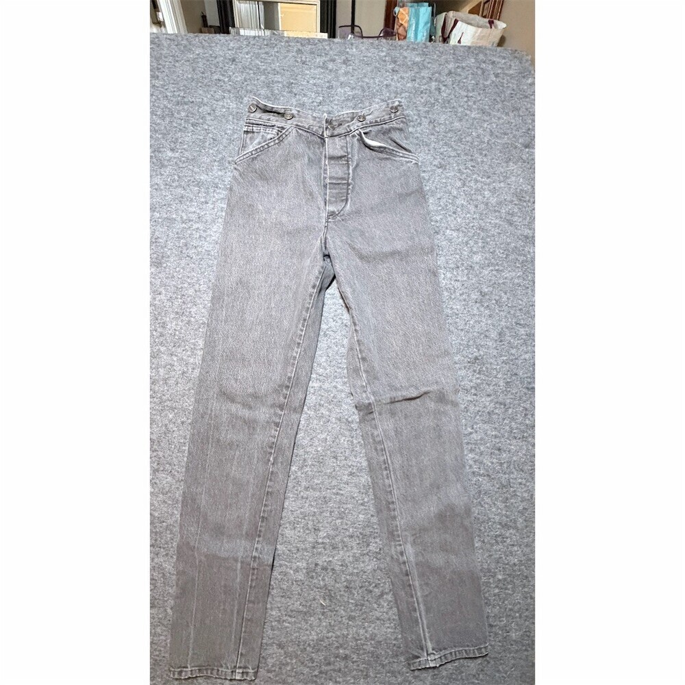 Old West Jeans Mens M Gray Denim Straight Leg High Rise Button Fly Vintage